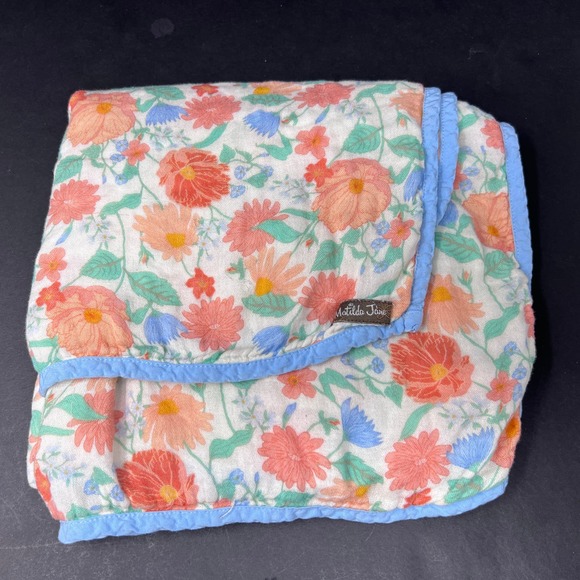 Matilda Jane Floral Receiving Baby Crib Blanket Orange Poppy Flower Poppies - Picture 1 of 3